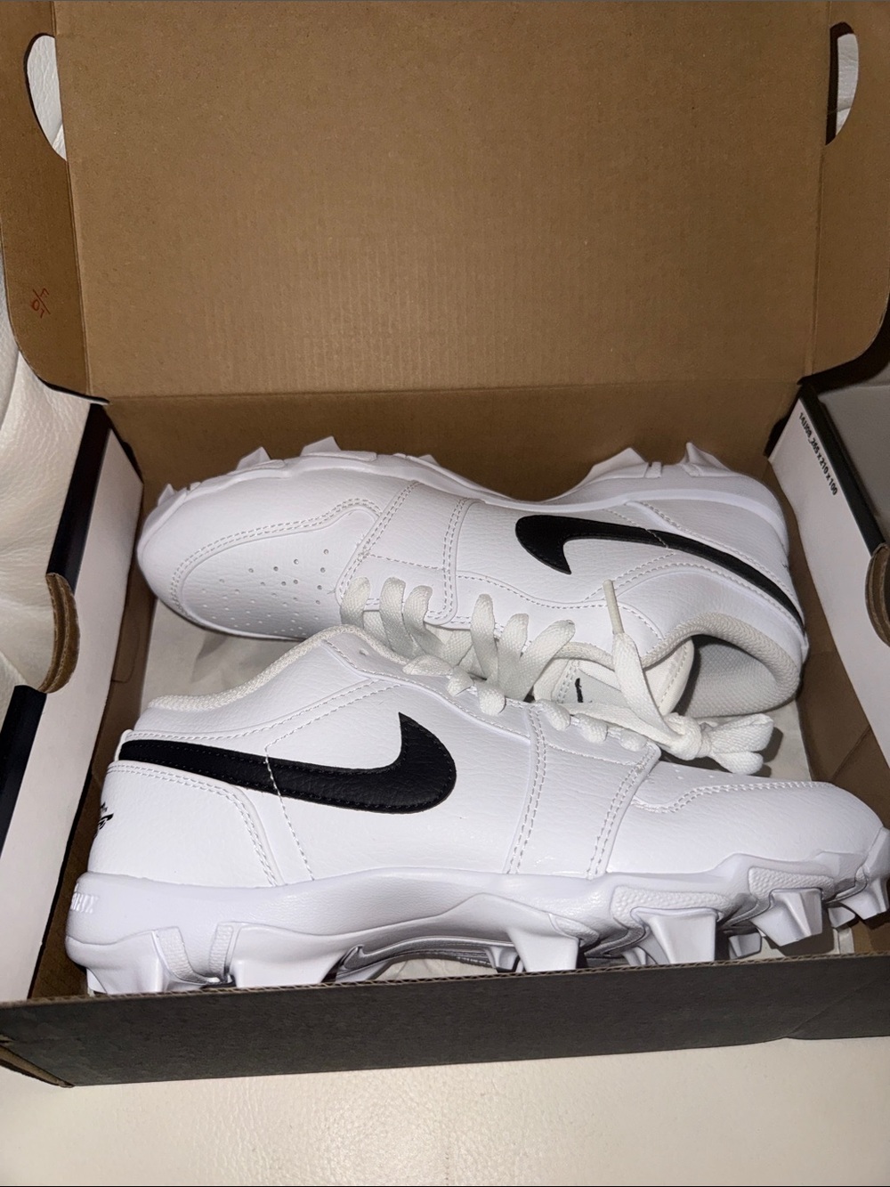 Nike Jordan White Leather Cleats with Black Swoosh Accents